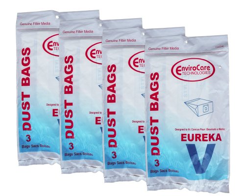 12 Eureka Style V Vacuum Bags, Power Team, Powerline, Canisters, World Vac, Home Cleaning System Vacuum Cleaners, 3800, 3900, 6700, 6800, 6865, 8000, 8200, 8900, 52358, 52358-12, 576898-12 (Filteraire), 54923-10, 6865