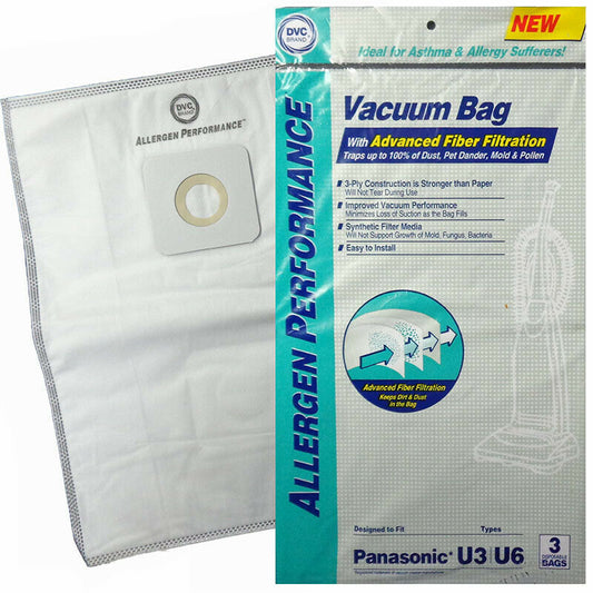 Panasonic Style U U3 U6 Synthetic HEPA Vacuum Cleaner Bags by DVC Made in USA