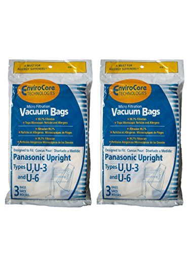 6 Panasonic Type U U3 U6 Upright Vacuum Cleaner Microfiltration Bags