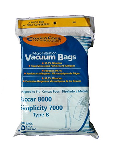 EnviroCare Replacement Micro Filtration Vacuum Cleaner Dust Bags made to fit Riccar 8000 Simplicity 7000 Type B 6 pack