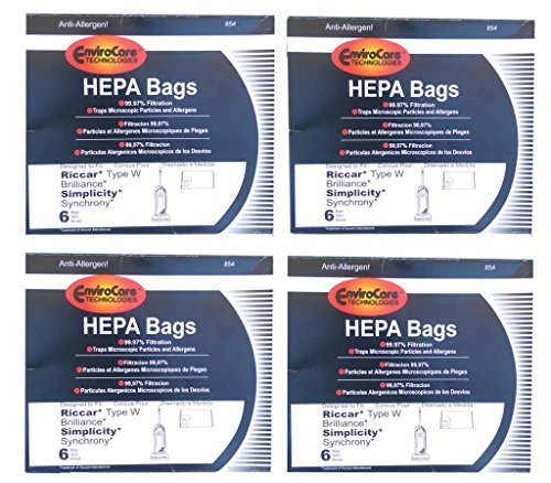 EnviroCare 24 (4 Pkgs) Type W HEPA Allergy Bags fit Riccar Brillance BRLP BRLD BRLS Simplicity Synchrony SCRP, SCRD, SCRS, SCRD.Fetch Upright Vacuum Cleaners