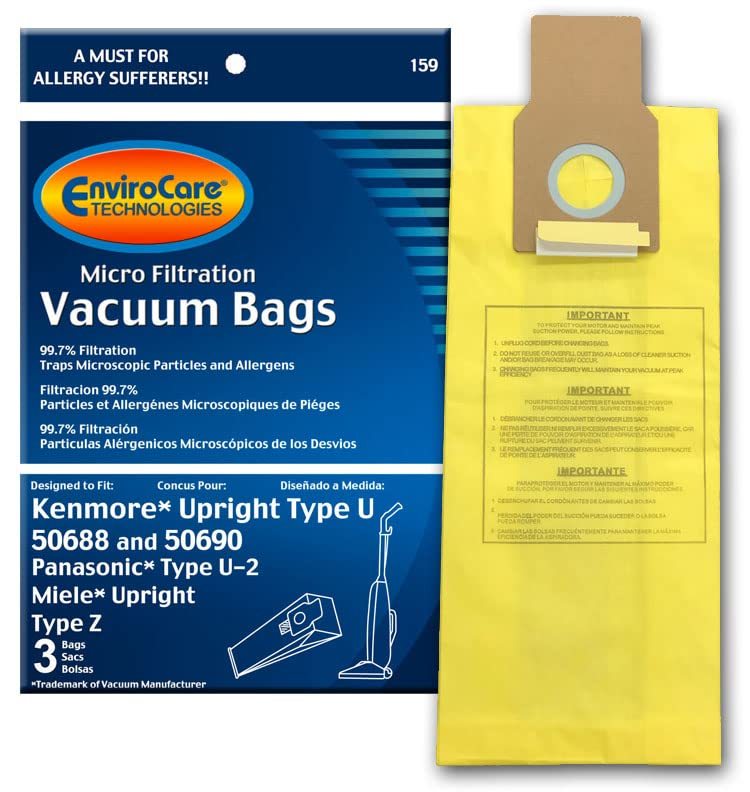EnviroCare Technologies Micro Filtration Vacuum Bags - Designed to fit Kenmore Upright 50688 and 50690, Panasonic Type U-2, and Miele Upright Type Z