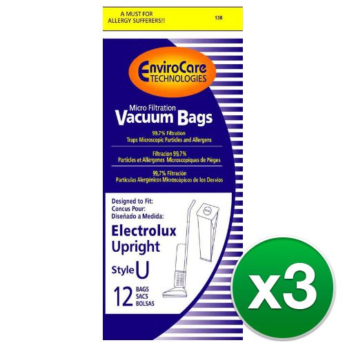 Replacement Vacuum Bag for Electrolux 43712E / Type U / 138 (3 Pack)