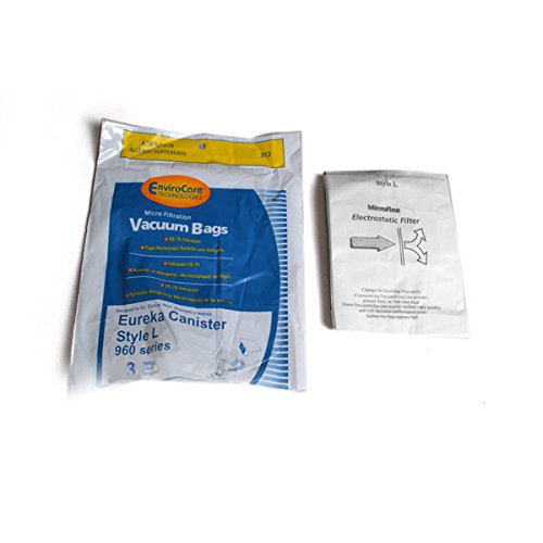 Eureka Style L, 960 Series Canister Vacuum Cleaner Envirocare Paper Bags 3PK # 313