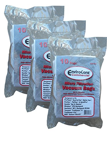 30 Commercial Vacuum Cleaner 6 QT Bag ProTeam, Allstar, Perfect, Sandia, Nobles, Windsor, 62112 Sanitaire BP-1 BackPack Model SC408 Vac, 612084, 67-9-009-1, 100431, 450227, 100564, 10-1007-6, 6-0496, PKBP10-6QT, 151802, 612084, 10-0197, 68705,