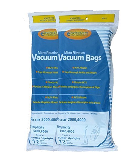 EnviroCare Replacement Micro Filtration Vacuum Cleaner Bags made to fit Riccar 2000, 4000 and Vibrance Series. Simplicity 5000, 6000 and Symmetry Type A 24 Bags