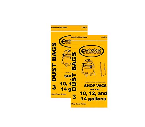 6 ShopVac Type F 10-14 Gallon Bags 9066200 Wet/Dry Shop Vac Vacuum Bags 906-62-00