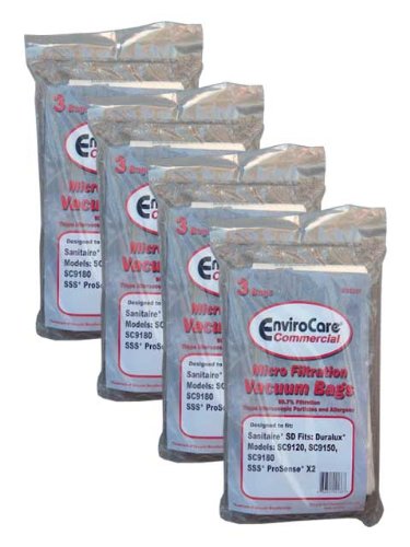 12 Commercial Vacuum Cleaner Bag Sanitaire 63262 Style SD, SD-63262, EL208, 63262B, 63262A-10, Eureka, Triple S, SSS, Electrolux, Duralux Professional SC9180, Upright Duralux Models