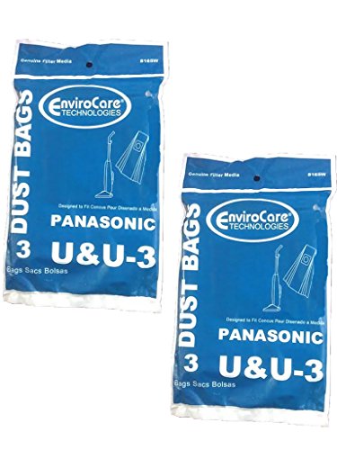 6 Panasonic U, U-3 & U-6 Single Ply Upright Vacuum Cleaner Bags MC-V145M, MC-115P, MC-V5000 -V5099, MC-V7300 - V7399, MC-V6200 - V6299