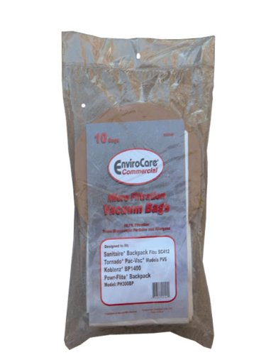 10 Backpack Allergy Vacuum Cleaner Bags Sanitaire/Eureka BV-2 62370 Koblenz #49-5803-9 (Disposable Bag), 49-5810-4 (Cloth Filter bag) Tornado  C352-2500 Power-Flite  C352-2500, Tennant 9007784, CarpetPro 06.415, CleanMax CMBP-10, 06.083 (Cloth Bag)