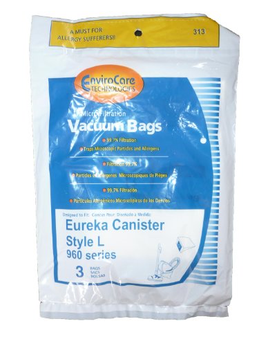 75 Eureka Style L Allergy Vacuum Cleaners Bags, Mini Mite Canister, 61715-12, 61715, 61715A, 960, 961, 962, 963, 964, 965, 960A, 961A, 962A, 963A, 964A, 965A, Eureka 1000 Series except Model 1099