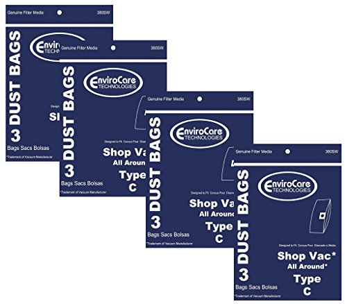 EnviroCare Replacement Vacuum Cleaner Dust Bags made to fit Shop Vac All Around Type C 3 Gallon 12 Bags