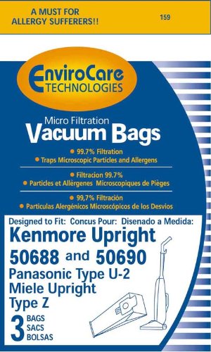 EnviroCare Replacement Micro Filtration Vacuum Cleaner Dust Bags Made to fit Kenmore Upright Type U/L/O 50688 and 50690, Panasonic Type U-2, Miele Type Z 3 Pack