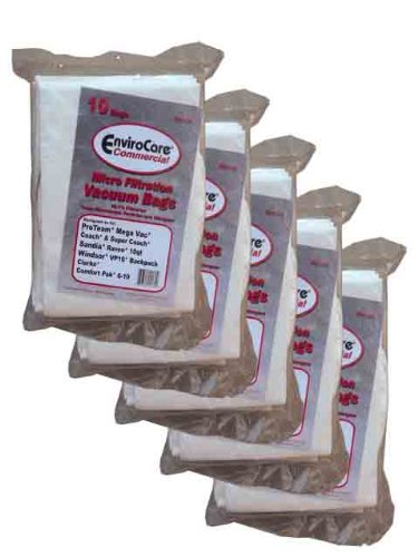 EnviroCare 50 Backpack Vacuum Cleaner Bags 10 Quart Compatible with/Replacement for Clarke, Coach, Sandia, Windsor, Proteam, Raven, Perfect, EDIC, Oreck