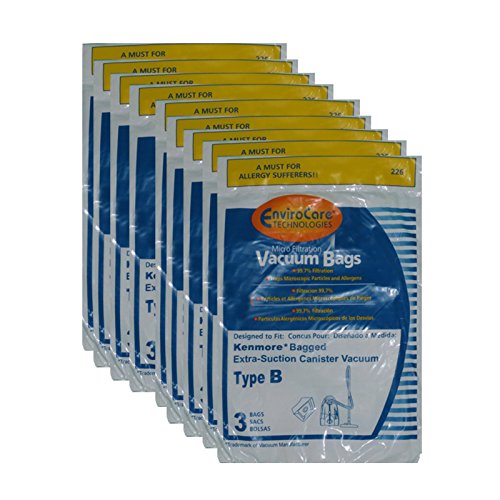 27 Kenmore Type B Vacuum Cleaner Allergen Extra-Suction Canister Vacuum Cleaner Bags, Galaxy Series, 85003, 634875, 24196, 20-24196, 0-24196, 115.2496210, 02053278000