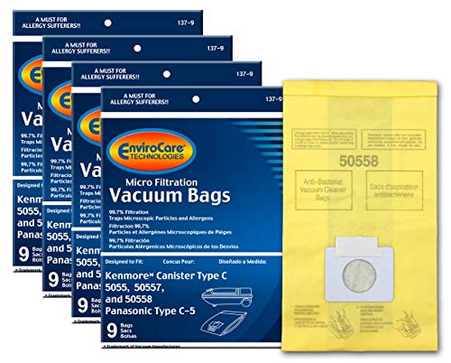 EnviroCare Replacement Micro Filtration Vacuum Cleaner Dust Bags made to fit Kenmore Canister Type C/Q 50555, 50558, 50557 and Panasonic Type C-5 36 pack