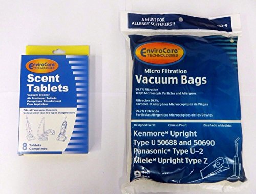 Kenmore 50688 Vacuum Bags Microfiltration with Closure Panasonic U-2 Vacuums. (10 Bags & 8 Scent Tabs)