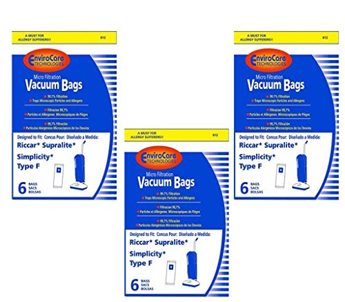 18 Riccar & Simplicity Type F Canister Vacuum Cleaner Bag Replacement RSL-6 SF-6 Supralite Freedom