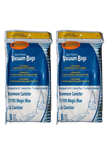 Envirocare Replacement Micro Filtration Vacuum Cleaner Dust Bags made to fit Kenmore Canister Type M 51195 Magic Blue and LG Canisters 16 bags