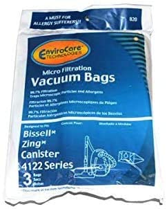 Bissell 4122 Zing Canister Vacuum Cleaner Paper Bags 3Pk # 820
