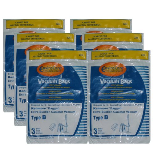 18 Kenmore Type B Vacuum Cleaner Allergen Extra-Suction Canister Vacuum Cleaner Bags, Galaxy Series, 85003, 634875, 24196, 20-24196, 0-24196, 115.2496210, 02053278000