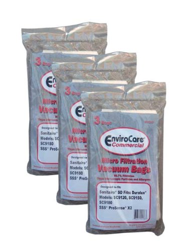 9 Commercial Vacuum Cleaner Bag Sanitaire 63262 Style SD, SD-63262, EL208, 63262B, 63262A-10, Eureka, Triple S, SSS, Electrolux, Duralux Professional SC9180, Upright Duralux Models