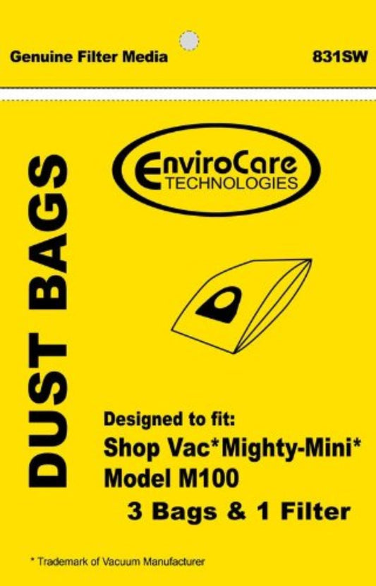 Generic Shopvac 831SW Paper Bag for Mighty-Mini 3 Bags & 1 Filter, Manufacturer Part No.: 831SW By EnviroCare