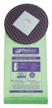 PROTEAM 100291 Intercept Micro Filter Bag, Closed Collar, Fits 10 qt. 10/PK