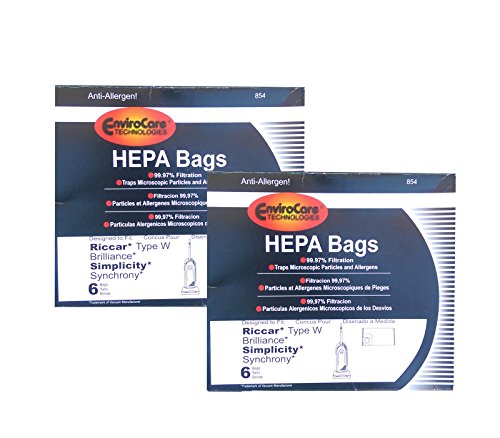 EnviroCare Type W HEPA Allergy Bags fit Riccar Brillance BRLP BRLD BRLS Simplicity Synchrony SCRP SCRD SCRS SCRD.Fetch Upright Vacuum Cleaners (2)