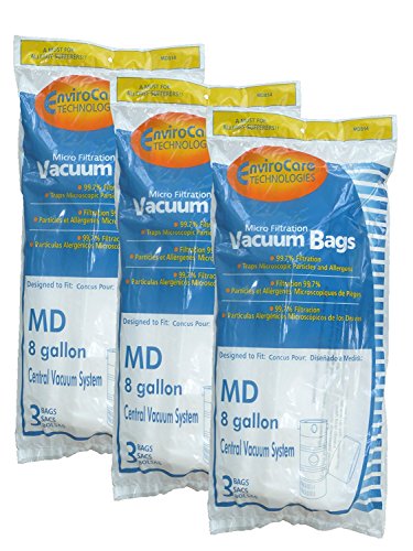 EnviroCare Replacement Vacuum Bags for Modern Day 8 Gallon Central Vacuums 9 Pack