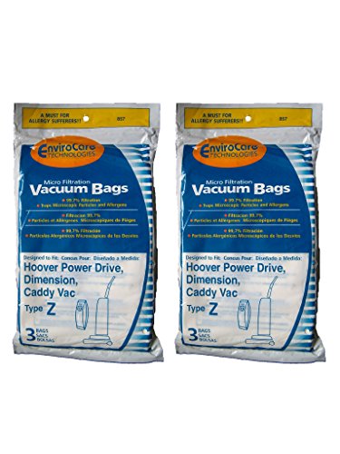 6 Hoover Allergy Vacuum Type Z Bags, Power Drive, Auto Drive, Constellation, Dimension, Dirt Finder, Futura, Caddy Vac, TurboPower, PowerMax, Breathe Easy Vacuum Cleaners, 43655104, 4010075Z, 43655105, 4010100Z, 3500, 3700, 4500, 6000, and 7000 series