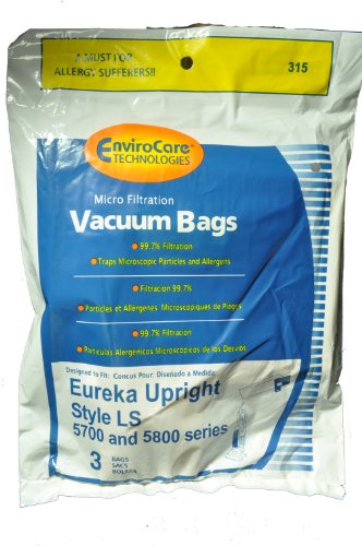 Eureka Style LS Upright Vacuum Cleaner Bags, EnviroCare Replacement Brand, designed to fit Eureka Upright Vacuum Cleaners Series 5700 & 5800, 99.7 Microfiltration, 3 bags in pack
