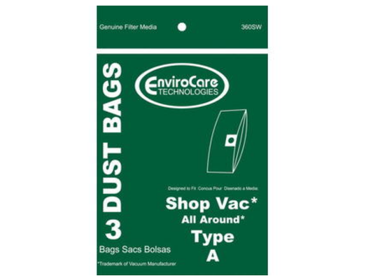 Shop Vacuum Style A Vac Cleaner Bags 1.5 Gallon Type 360SW, 906-67-00, 9066700 [3 Bags]
