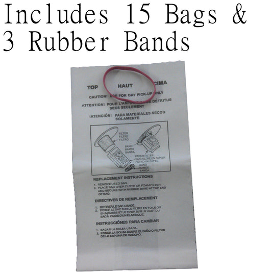 Shop Vac Vacuum bags (15 Bags w/ 3 Rubber bands) Part # 830SW by EnviroCare