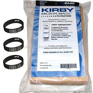9 Kirby Vacuum Bags G3 G6 Micron Magic 197394 + 3 Belts