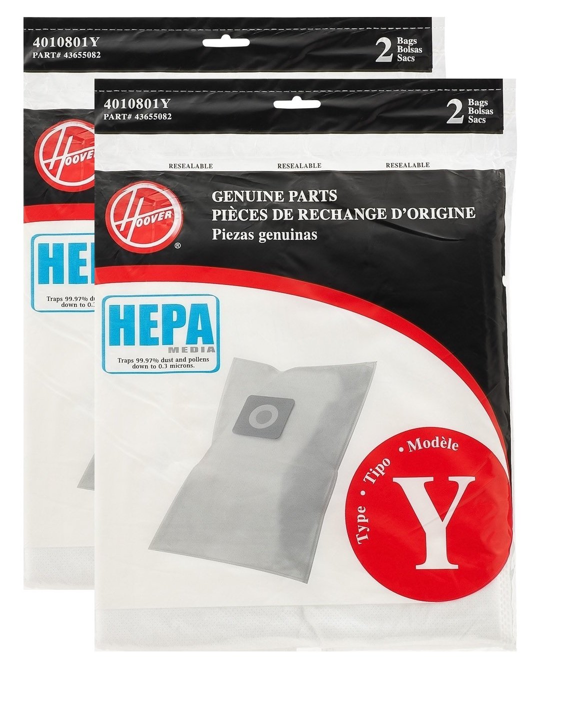 Hoover 4010801Y, AH10040 (T2 Series Windtunnel Pleated Vacuum 4 Hepa Paper Bags (2 Pack))