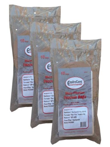 30 Backpack Allergy Vacuum Cleaner Bags Sanitaire/Eureka BV-2 62370 Koblenz #49-5803-9 (Disposable Bag), 49-5810-4 (Cloth Filter bag) Tornado  C352-2500 Power-Flite  C352-2500, Tennant 9007784, CarpetPro 06.415, CleanMax CMBP-10, 06.083 (Cloth Bag)