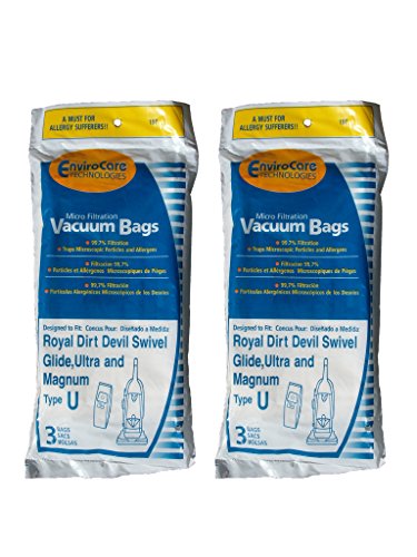 6 Royal Dirt Devil Type U Upright Vacuum Cleaner Bags 3920047001, 920047, 454745, Hoover 40100526, Sears Upright 50178