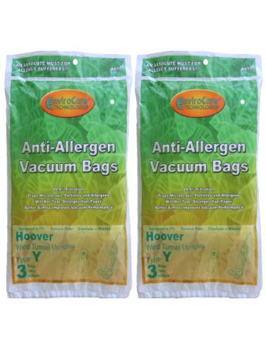 EnviroCare Replacement Type Y Bags, Designed To Fit Hoover WindTunnel Upright Vacuum Cleaners, 6 Bags