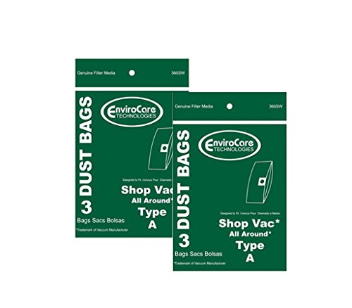 EnviroCare Replacement Vacuum Cleaner Dust Bags designed to fit Shop Vac All Around Type A 1.5 Gallon Wet Dry Vacuums 6 Pack