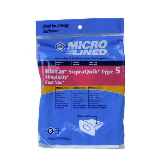 Riccar Simplicity Type S Micro Allergen Vacuum Cleaner Bags by DVC Made in USA