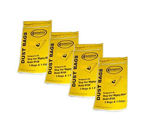 EnviroCare 12 ShopVac 9010600 Bags & Secondary Filter Mighty Mini Canister Shop Vac Vacuum 9010600