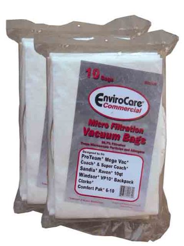 EnviroCare 20 Backpack Vacuum Cleaner Bags 10 Quart Compatible with/Replacement for Clarke, Coach, Sandia, Windsor, Proteam, Raven, Perfect, EDIC, Oreck