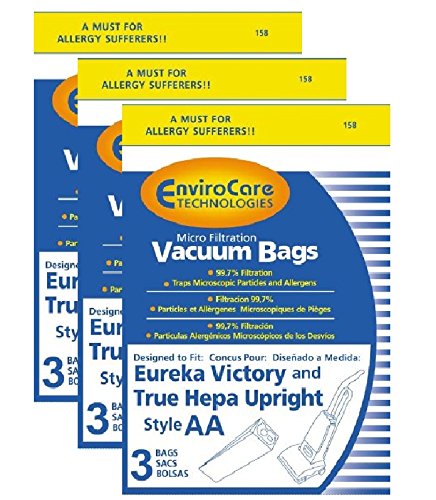 EnviroCare Replacement Micro Filtration Vacuum Cleaner Dust Bags made to fit Eureka Style AA Victory and True HEPA Uprights. 9 pack