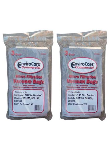6 Commercial Vacuum Cleaner Bag Sanitaire 63262 Style SD, SD-63262, EL208, 63262B, 63262A-10, Eureka, Triple S, SSS, Electrolux, Duralux Professional SC9180, Upright Duralux Models