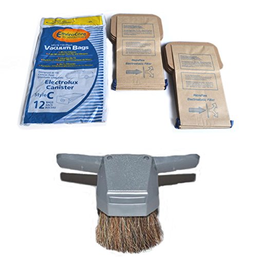 Replacement Part For Electrolux Generic Vacuum Bags for Canister Style C 12PK Bags with 1Pk Canister Vac Cleaner Grey Dust Brush, Fits Super J 30 60 E, L, R.