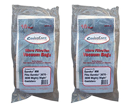 20 Eureka Style MM Commercial Bags Allergy Mighty Mite Vacuum, Canister Limited, Sanitaire Vacuum Cleaners, 3670, 3680, 3690, 602695, 60295B, 60295-12, 60296, 60296-12(filteraire), 60297-10, S3681B, SC3683A, SC3686A