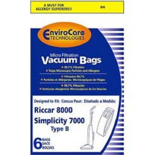 Riccar 8000 & 8900 Series Micro Filtration Type B Bags 6 Pk Generic Part # 846 by Envirocare