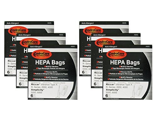 EnviroCare Riccar Type A R-Series Simplicity 5000 6000 Series HEPA Upright Vacuum Bags (6)