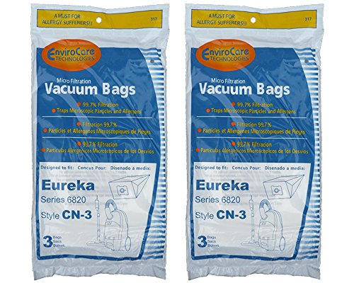 6 Eureka CN-3, CN3 Canister Vacuum Bags, Series 6820, General Electric Vacuum Cleaners, 62295, GE6820, GE 6820